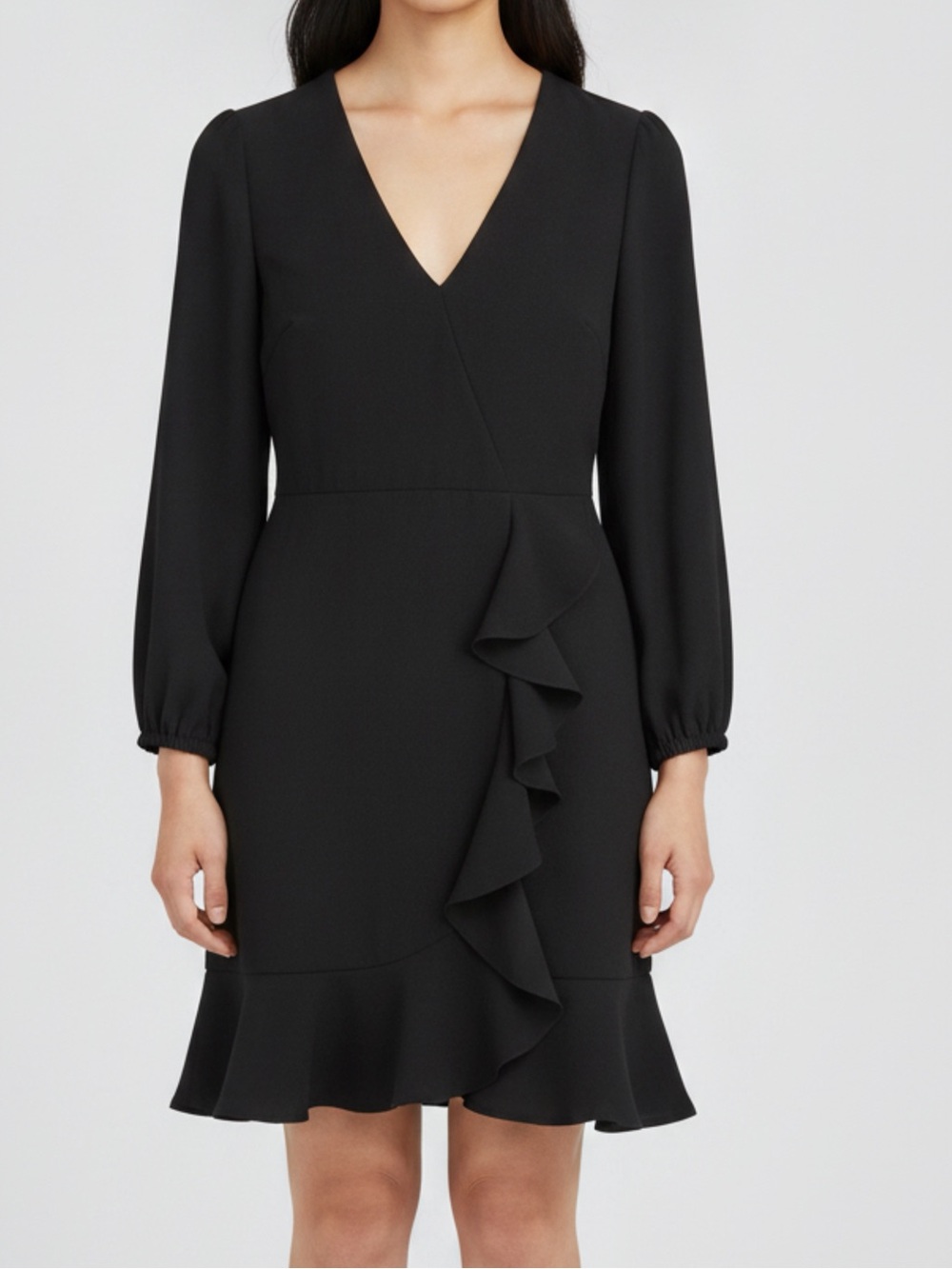 J. Crew Womens Little Black Dress Sz 2 Above Knee Ruffles Elastic Wrist Lined